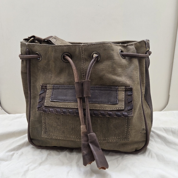 Mona B Canvas & Leather Shoulder Bag | Drawstring | NWOT - Picture 3 of 7